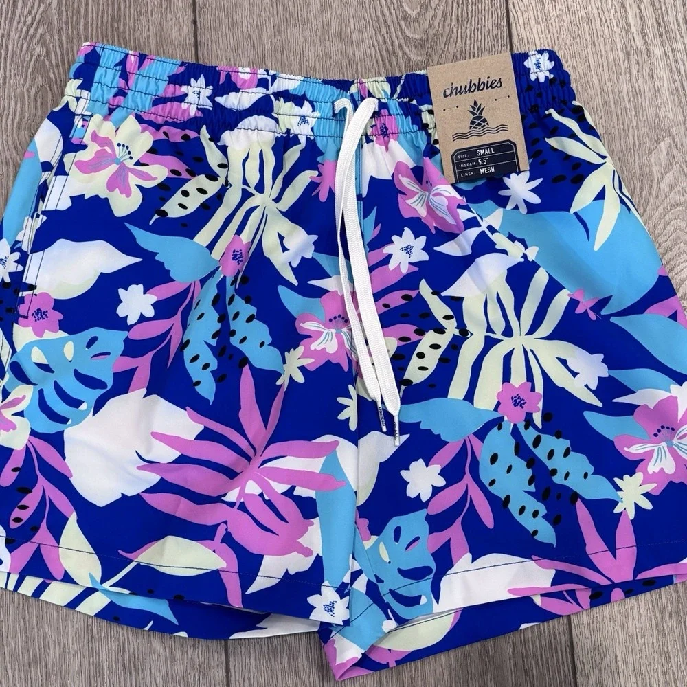 Chubbies The Floral Surprises Mens Small 5.5 Classic Swim Trunks Blue Floral New